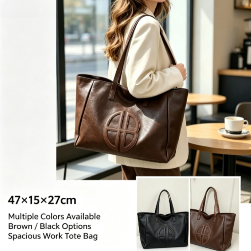 Leather Work Bag Women - 2026 New Retro Large Capacity Women