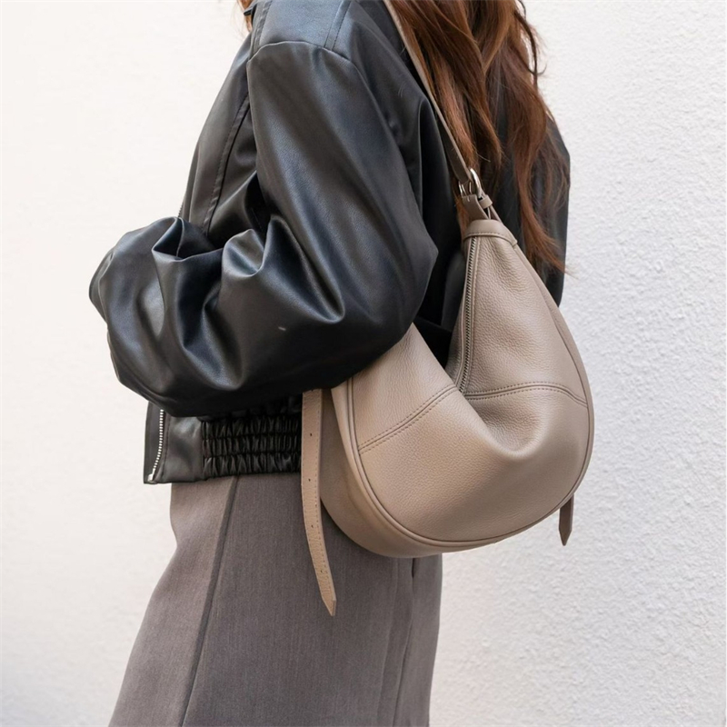 Leather Work Bag Women - BURMINSA Genuine Leather Crescent Hobo Shoulder