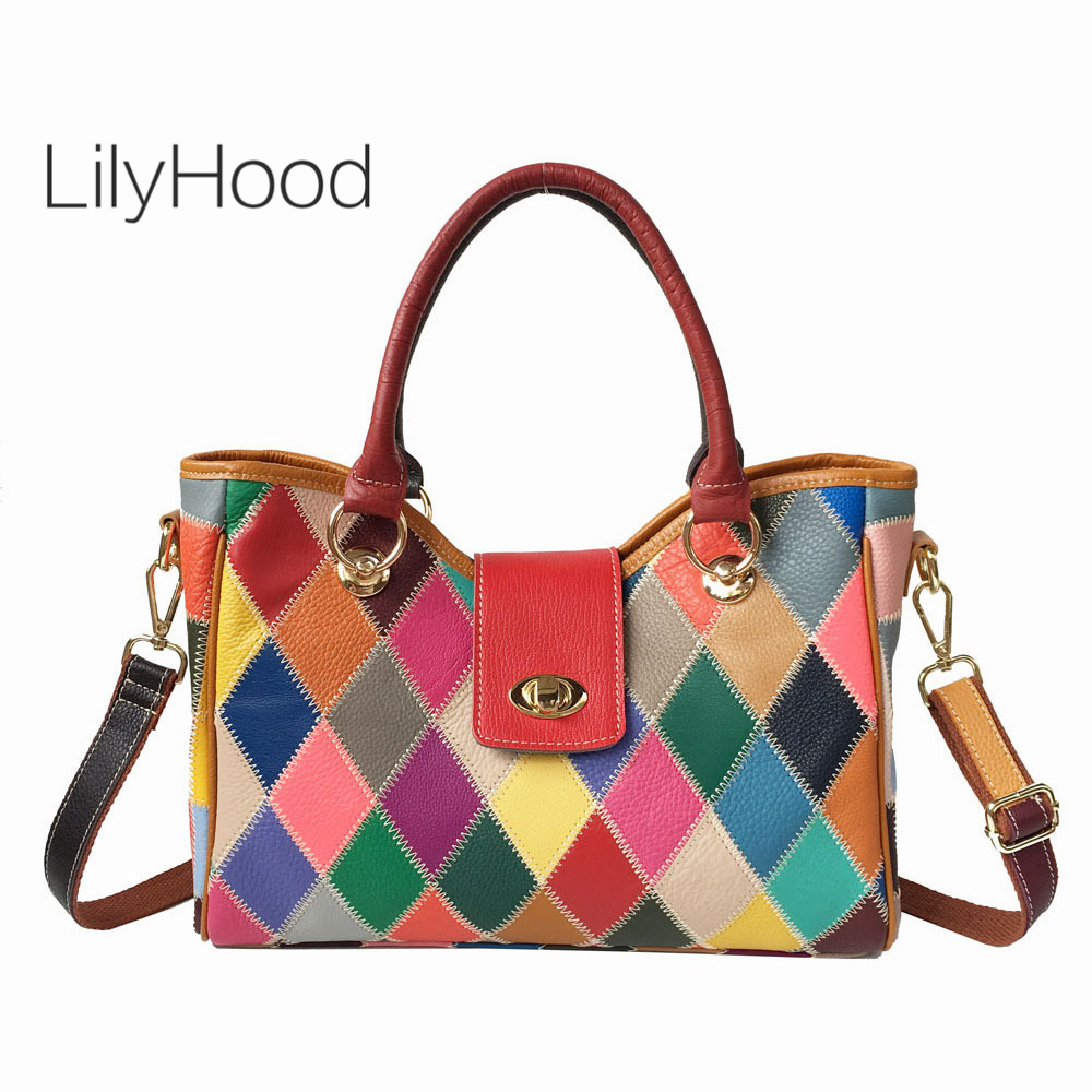 Leather Work Bag Women - Multi-color First Layer Cow Leather Handbag