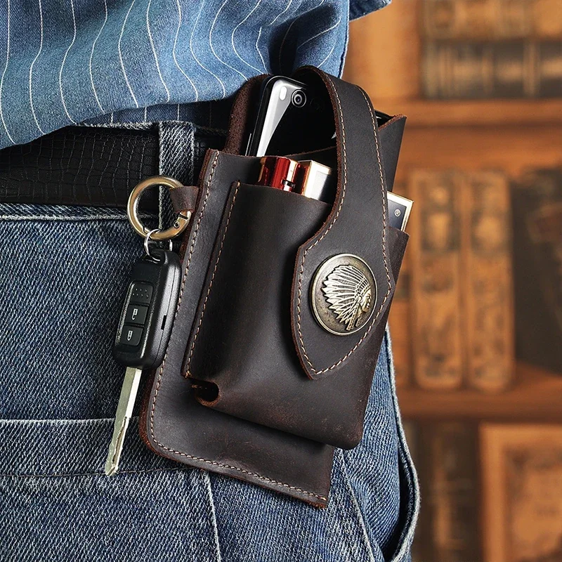 Leatherwork Fasteners - Mens Genuine Leather Waist Bag Mobile