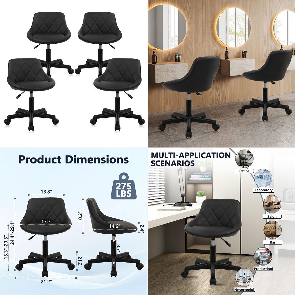 Low Back Rolling Stool PU Leat - Leatherwork Desk ulasan dan harga