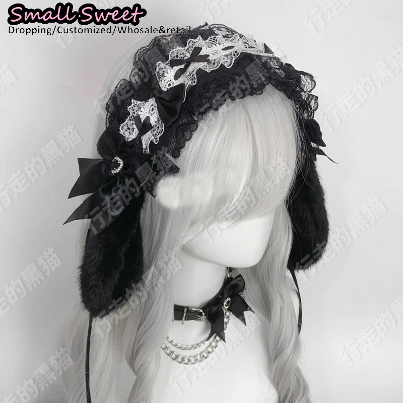 Goth Bunny Ear Bow Hair Bands  - Leatherwork Pony ulasan dan harga