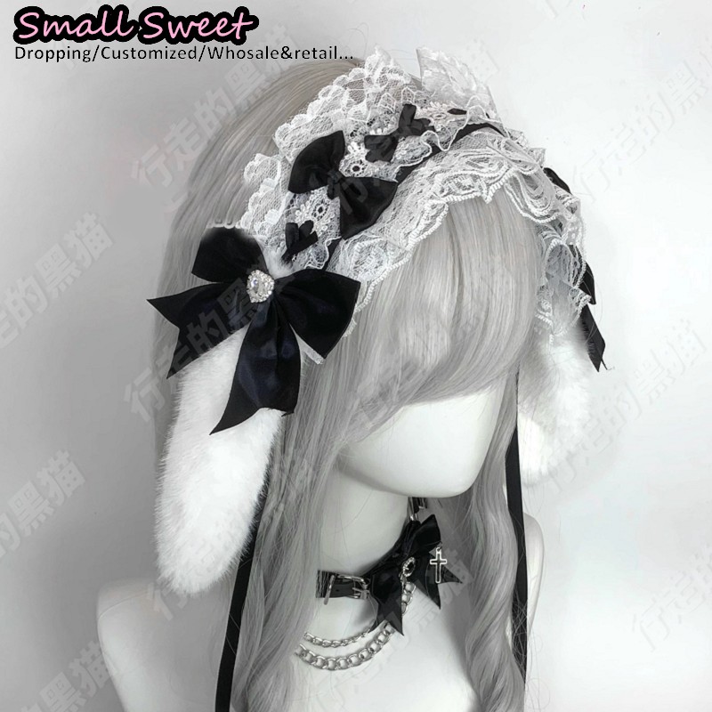Goth Bunny Ear Bow Hair Bands  - Leatherwork Pony ulasan dan harga