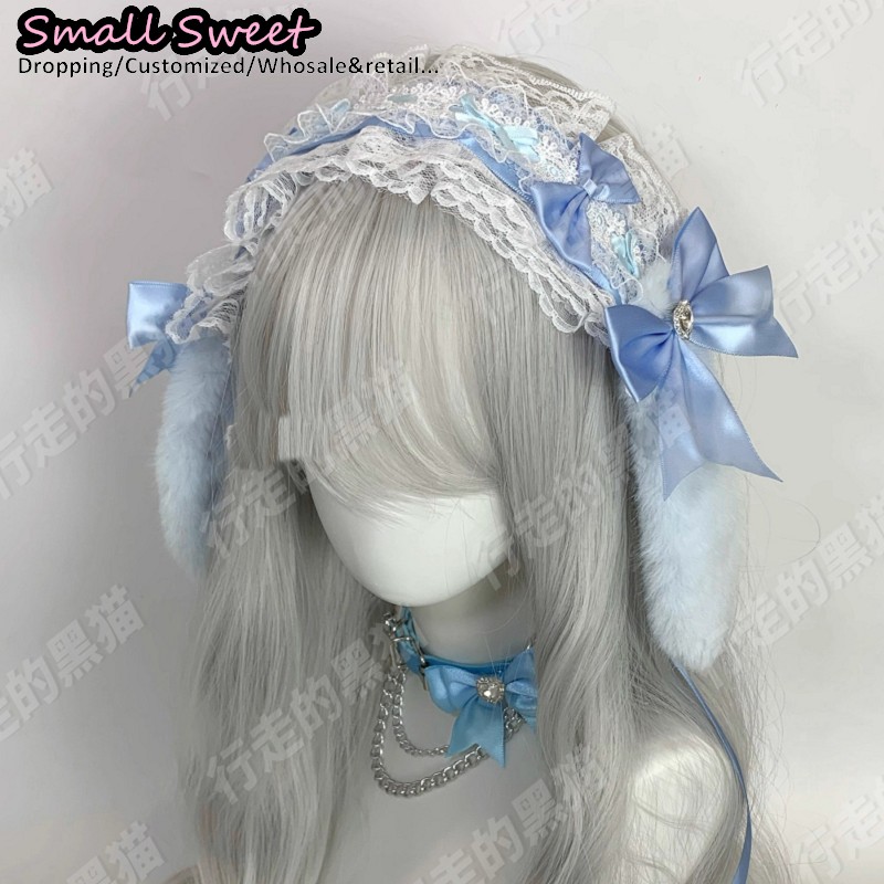 Goth Bunny Ear Bow Hair Bands  - Leatherwork Pony ulasan dan harga