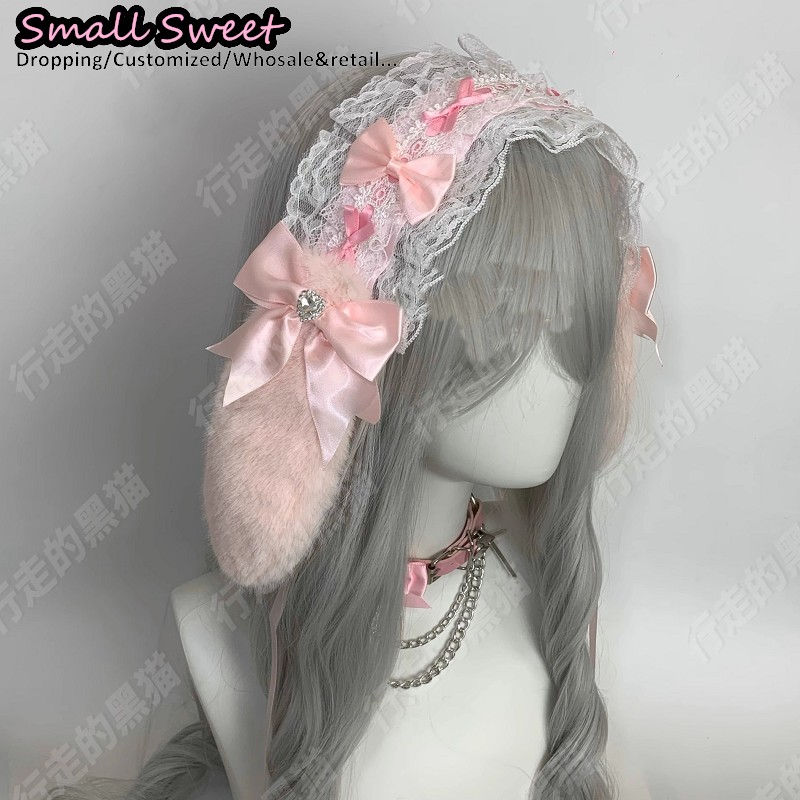 Goth Bunny Ear Bow Hair Bands  - Leatherwork Pony ulasan dan harga