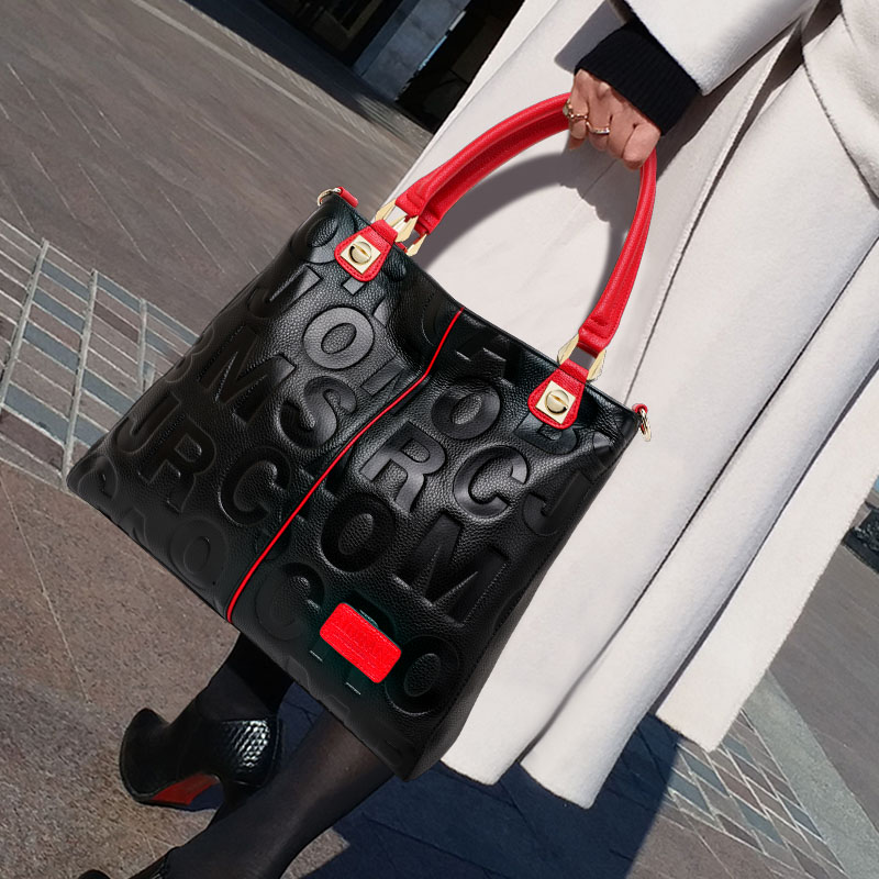 Genuine Cowhide Embossed Lette - Leather Work Bag Women ulasan dan harga