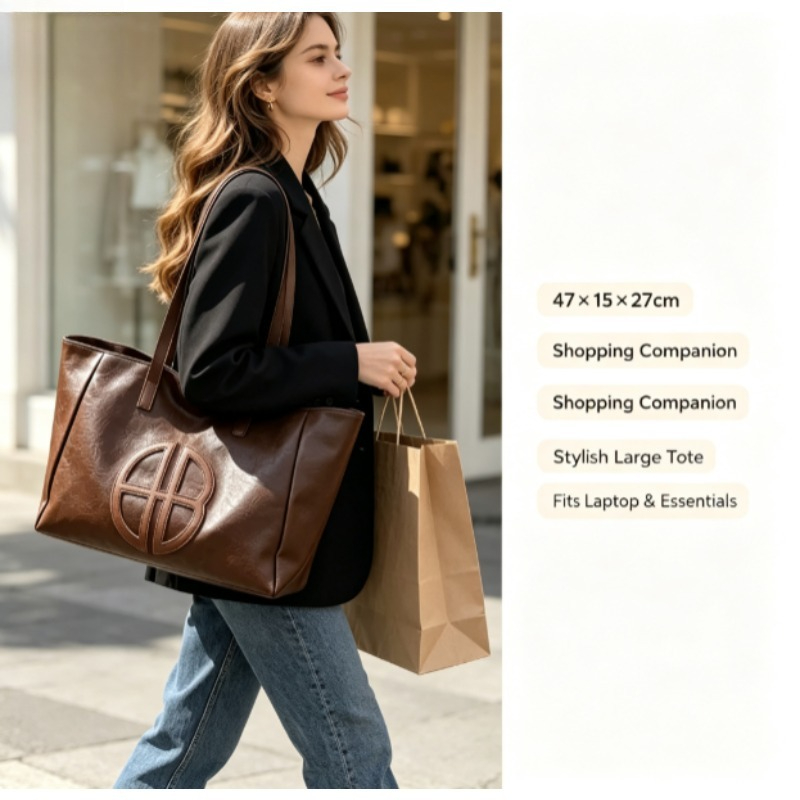 2026 New Retro Large Capacity  - Leather Work Bag Women ulasan dan harga